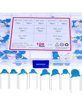 10种100个400V安规Y电容套件100pF220pF331pF470pF680pF1nF4.7nF