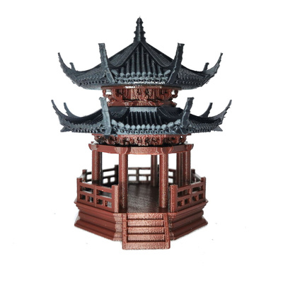 鼎魅古代亭子装饰 盆景楼阁古亭摆件居室微景观 假山奇石仿茅草亭