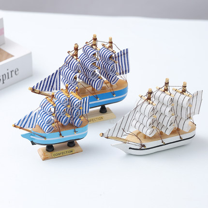 地中海帆船模型摆件一帆风顺木质小船玩具蛋糕装饰品摆设创意礼品