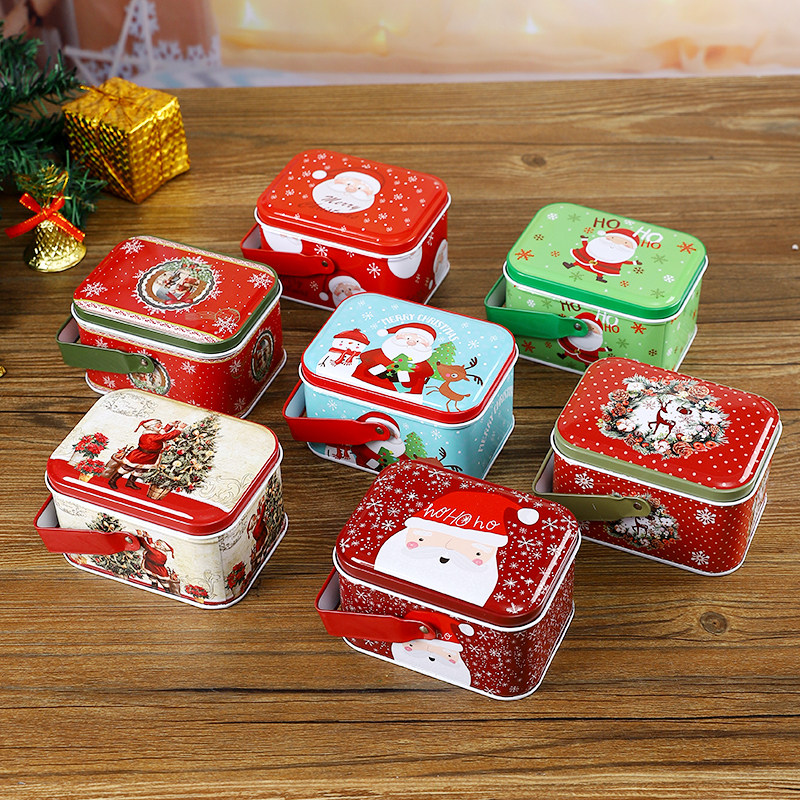 圣诞节长方形马口铁盒创意透明盖糖果盒儿童零食巧克力包装盒空盒