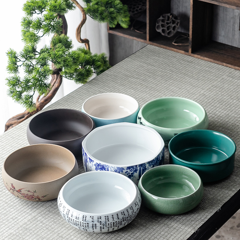 烟灰缸陶瓷洗茶杯碗小号紫砂茶洗水洗钵盂雁旌禅意功夫茶具零配