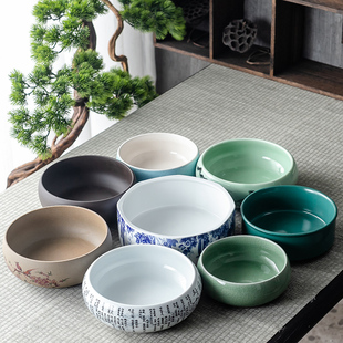 烟灰缸陶瓷洗茶杯碗小号紫砂茶洗水洗钵盂雁旌禅意功夫茶具零配