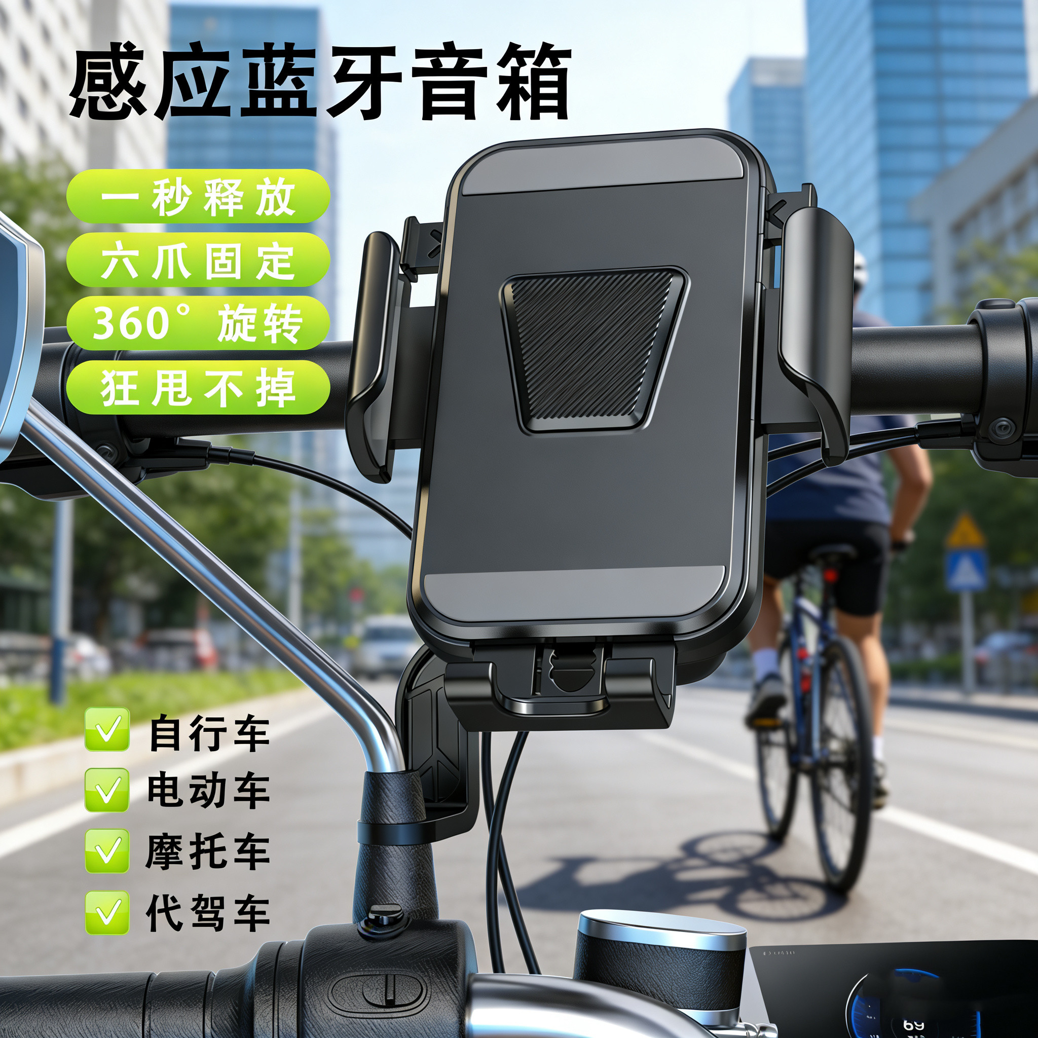 新款骑行音响手机支架感应连接黑科技大音量重低音电动车导航神器