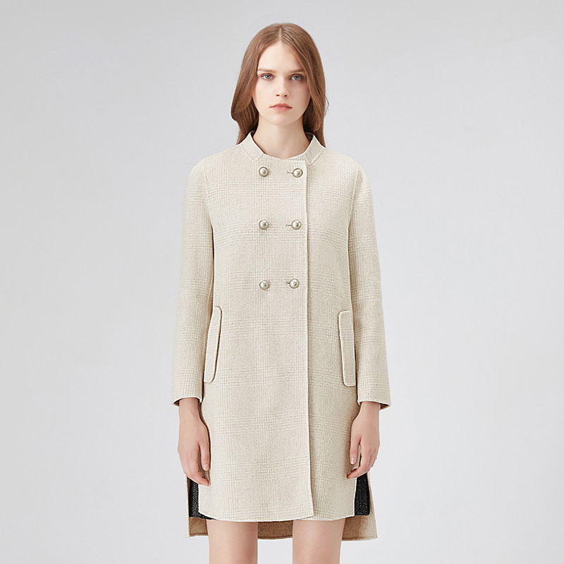 lorfeo/奥菲欧冬季加厚立领羊毛毛呢外套中长大衣女修身减龄款