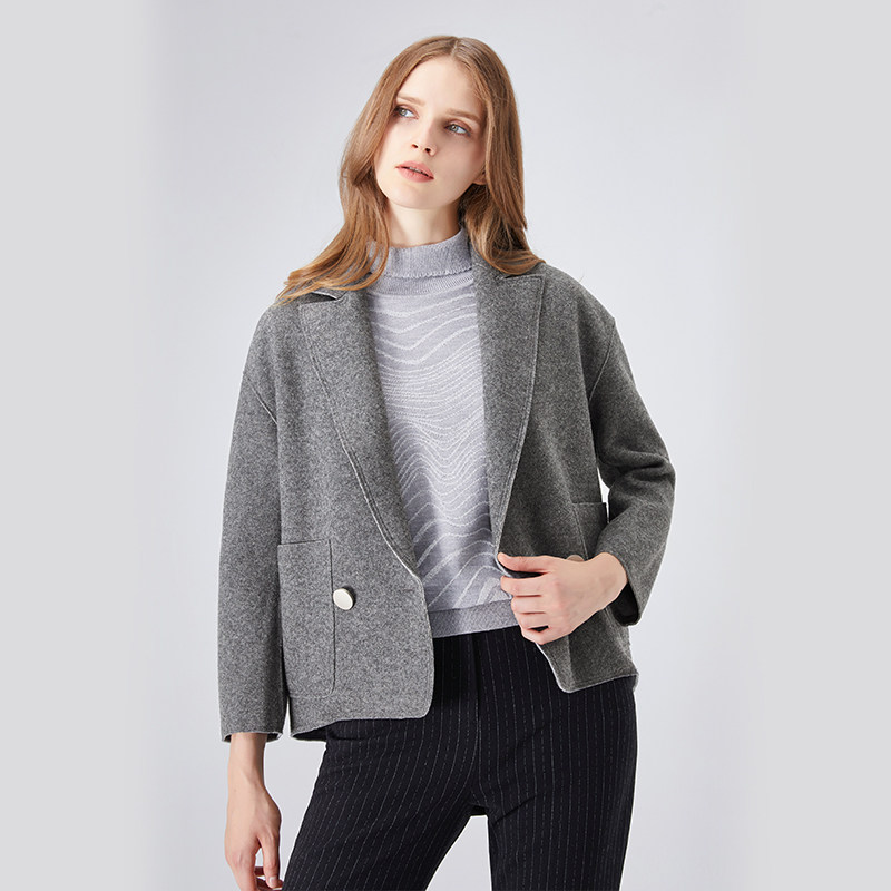 lorfeo/奥菲欧冬季新款羊毛毛呢外套双排扣短大衣女外套