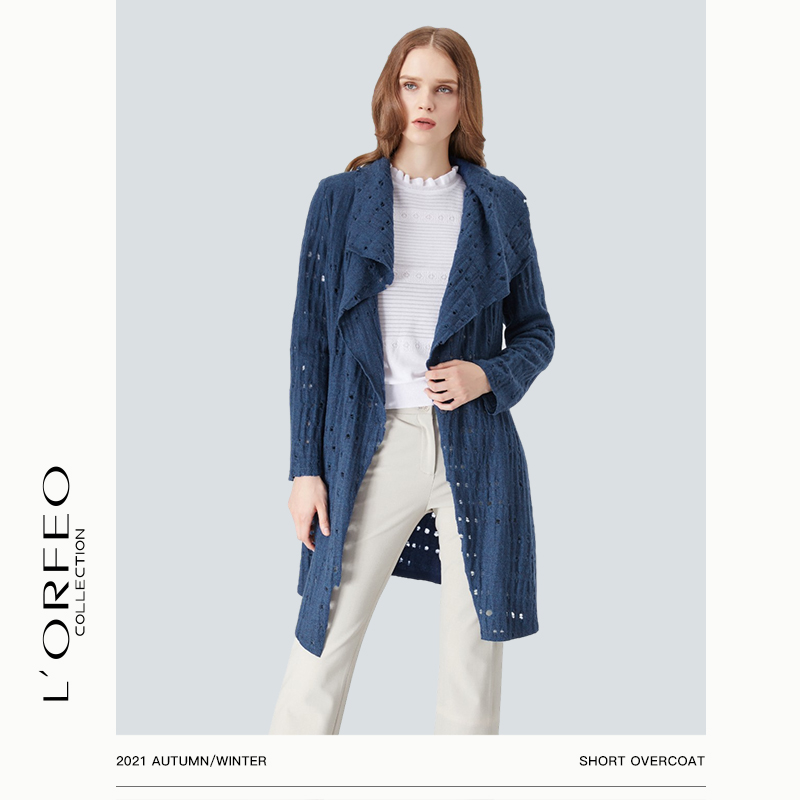 L'ORFEO/奥菲欧冬款气质海兰色垂领长袖短大衣羊毛毛呢大衣外套女