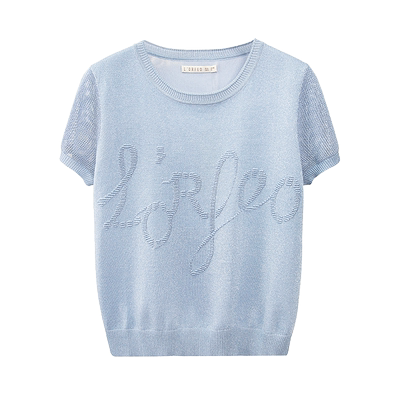 奥菲欧花纱清爽蓝圆领针织衫