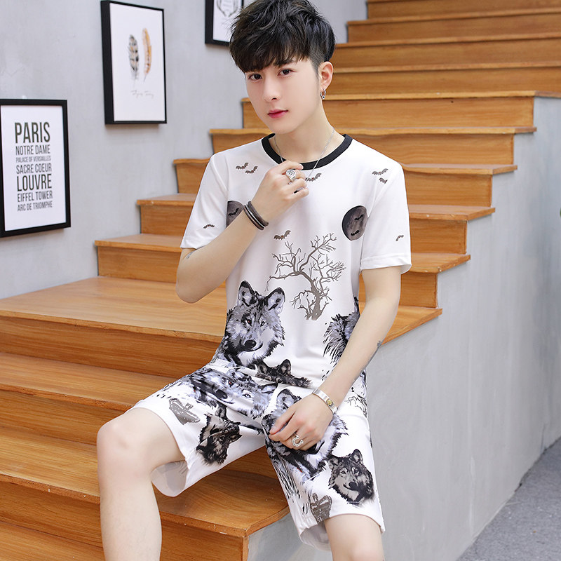 2020新款睡衣男夏季冰丝青少年学生帅气休闲家居服套装夏天薄款潮