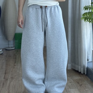 男牛皮革重磅廓形宽松休闲弯刀裤 方人也屹秋冬韩版 简约空气层卫裤