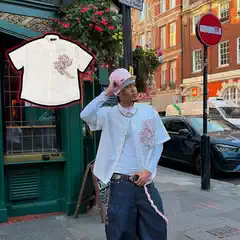 High-End Derschutze Blossom V2 Casual Street Retro Colorful Embroidered Short-Sleeve Shirt Trendy