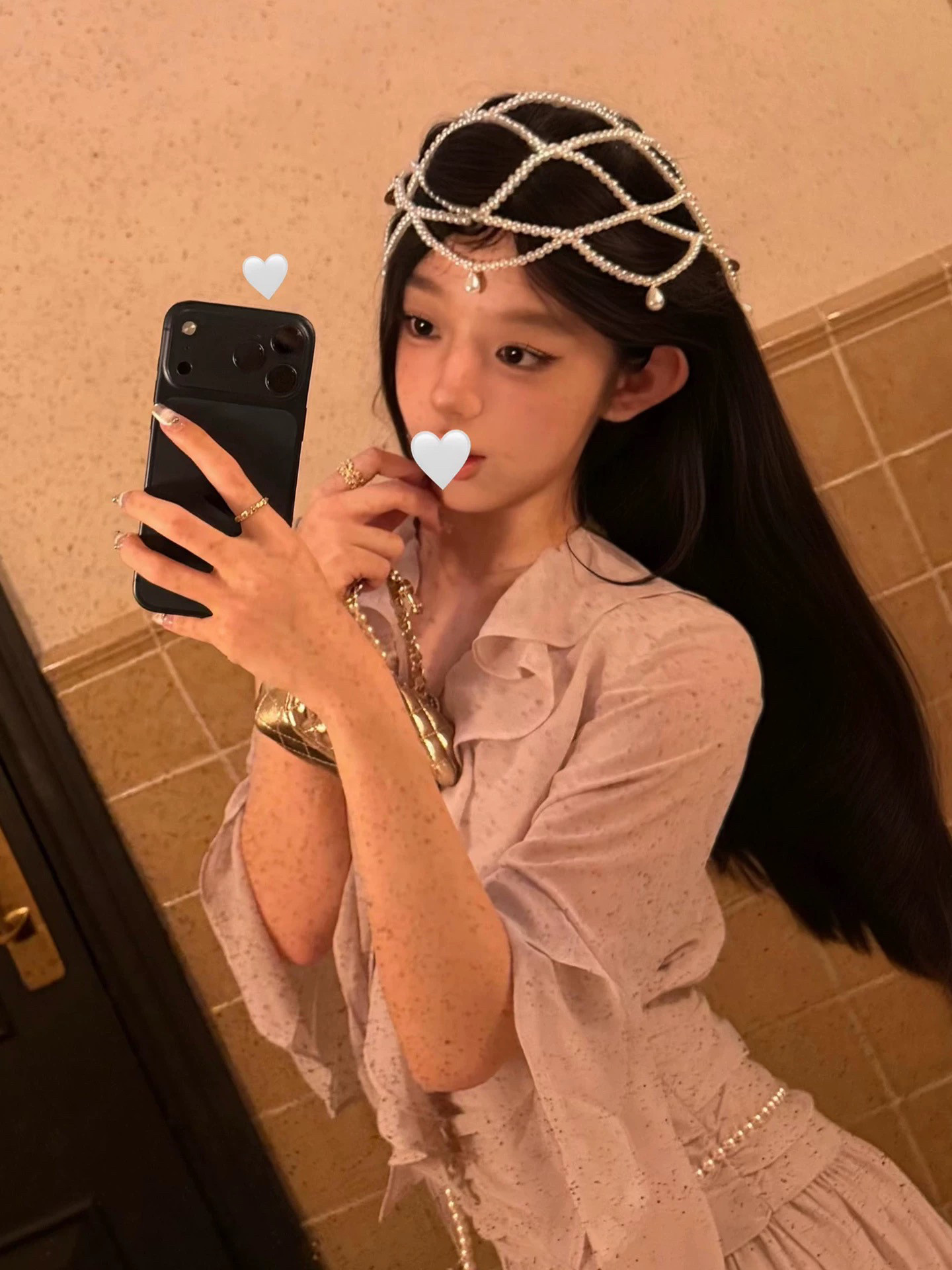 甜美珍珠发饰仙女拍照氛围水滴头饰流苏发套新娘可爱高级感头链