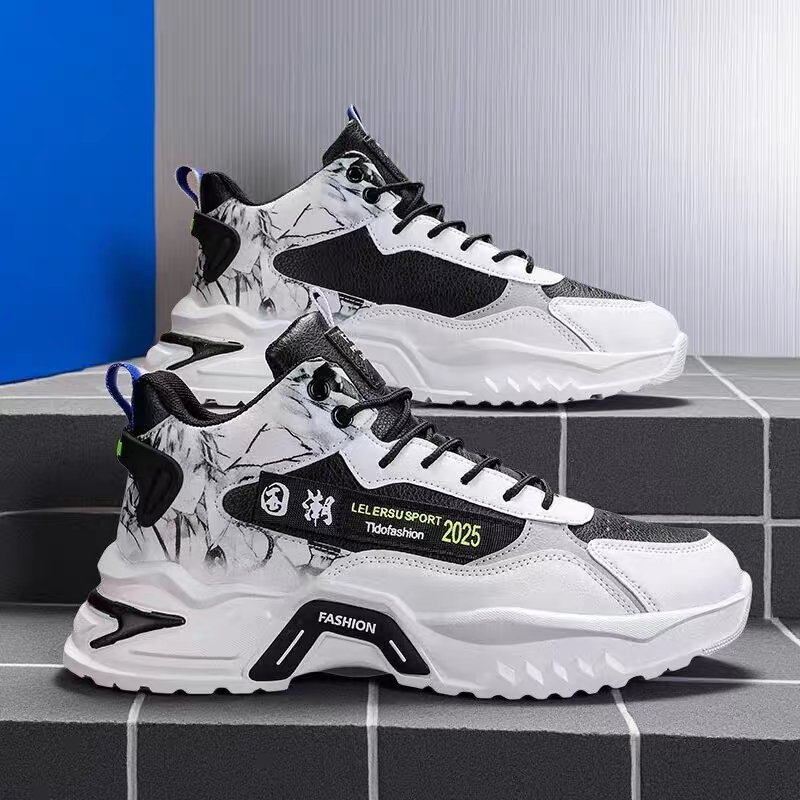 男鞋2025年新款防滑耐磨高帮老爹鞋白色百搭青少年潮流运动休闲鞋,流行男鞋,德训鞋,淘宝优惠券,粉丝福利购,淘宝优惠卷