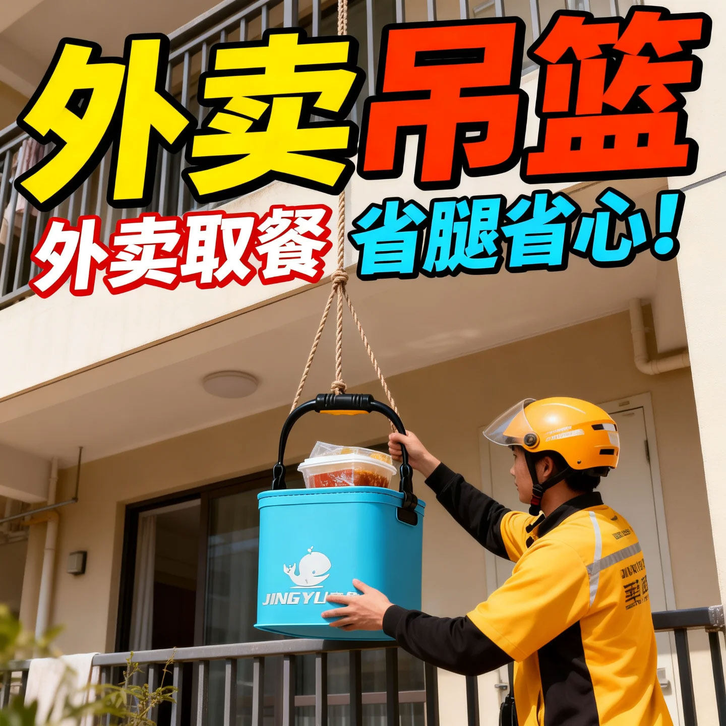 立减5元高楼层绳子拿餐外卖吊篮