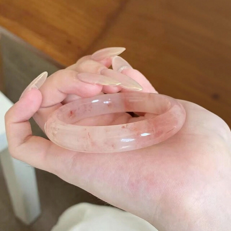 桃花酿天然手镯冰种粉红玉镯子