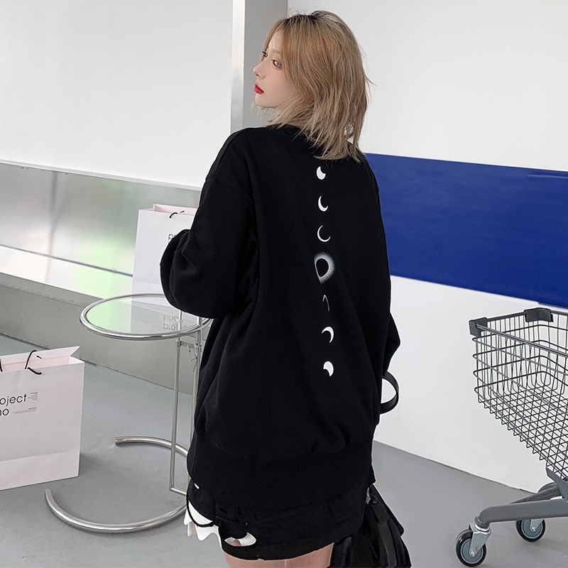 潮牌男女同款月亮印花圆领卫衣