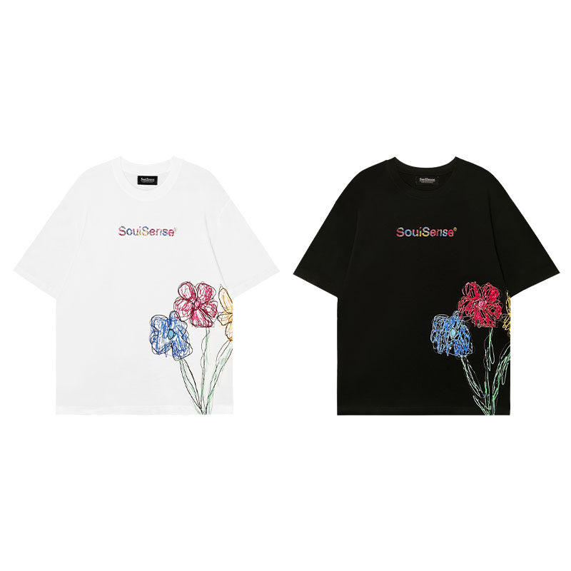 soulsense潮牌夏新品情侣装宽松潮流手绘画图案印花短袖t恤男女款