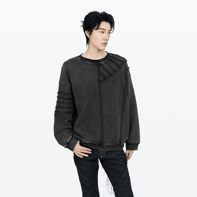 拼布条百搭潮流宽松卫衣