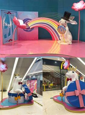 大型玻璃钢雕塑定制卡通彩绘吉祥物户外网红兔子摆件美陈系列