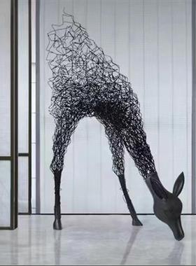 户外不锈钢铁艺梅花鹿落地动物雕塑酒店会所商业广场展厅装饰摆件