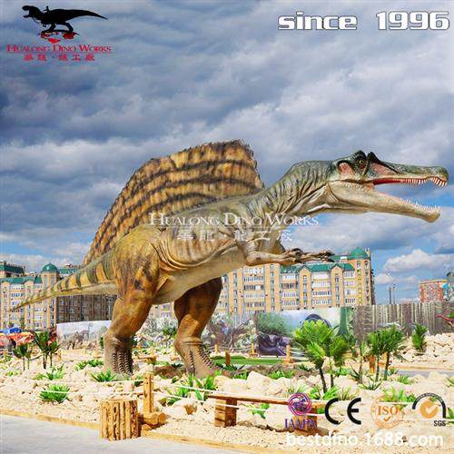 大型仿真硅胶恐龙模型制作工厂远红外线感应棘龙户外景区装饰摆件