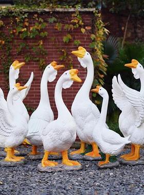 大灰白鹅摆件花园庭院子装饰玻璃钢树脂模型雕塑假狮头鹅仿真店铺