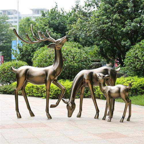 仿铜梅花鹿玻璃钢雕塑户外园林装饰公园草坪动物广场景观摆件