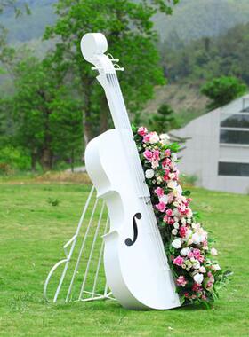 户外不锈钢大提琴花架金属摆件小区公园林仿真字母音符雕塑装饰品