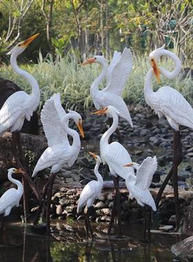 新户外仿真白鹭假山水池园区装饰摆件假动物玻璃钢雕塑大型鸟模型