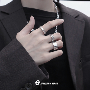 原创戒指男潮流个性男款ins小众设计感开口复古食指单身尾戒指环