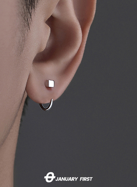 S925纯银耳环男潮流个性男款痞帅高级感单只耳钉耳圈设计感小众