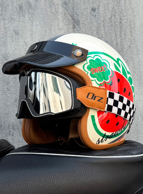 Orz哈雷摩托车头盔男女复古半盔踏板3/4新国标3C认证四季通用