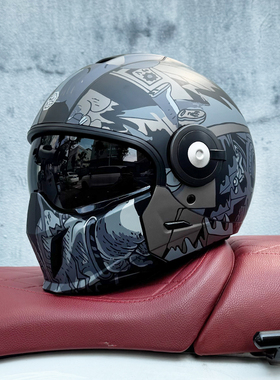 Orz复古摩托车头盔男女冬季全盔多动能组合盔双镜3C认证蓝牙国标