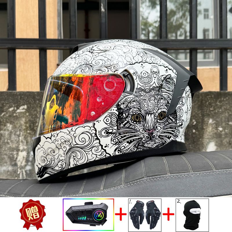 LVS摩托车头盔男女蓝牙全盔双镜片情侣街车个性趴赛1跑车3C认证A1