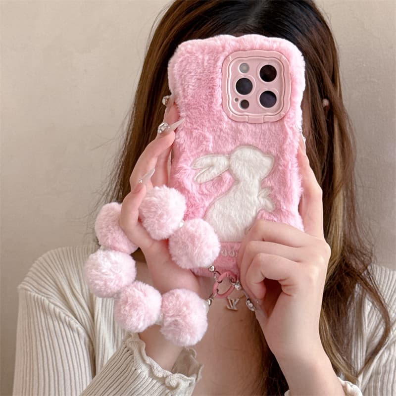 趣味可爱毛绒兔子手机壳