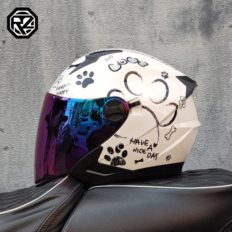 Orz电动自行车头盔男女双镜片踏板车外卖半盔卡通四季通用3C认证