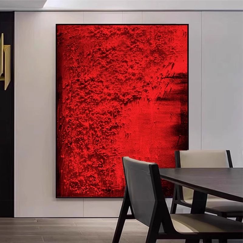 红色喷绘肌理油画玄关客厅现代装饰画过道背景挂画抽象视觉平面画图片