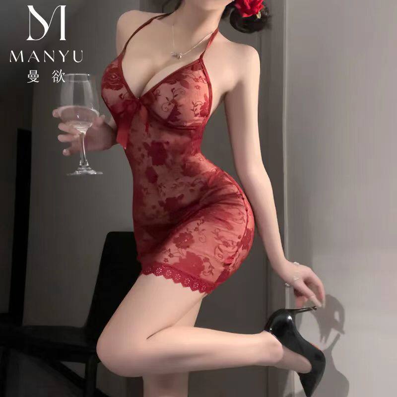 性感纯欲辣妹v领紧身包臀蕾丝吊带裙女连衣裙短裙子睡衣小胸制服