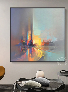 YZS 手绘油画【弥虹】轻奢抽象肌理挂画玄关走廊客厅餐厅方形挂画