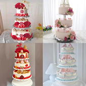 多层生日蛋糕模型仿真2026新款 网红三层祝寿鲜花婚礼橱窗展示样品