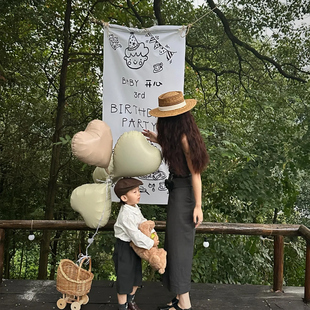 简笔画简约儿童生日挂布定制姓名户外生日场景布置装饰背景布拍照