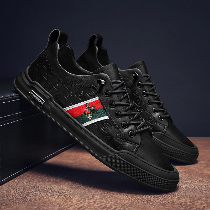 男士时尚休闲懒人鞋百搭一脚蹬套脚小白鞋子秋冬潮流真皮透气板鞋