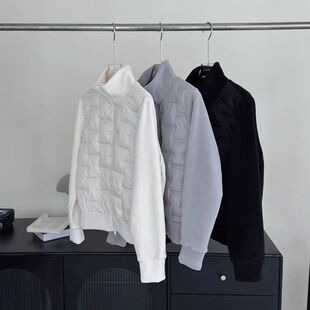 现货90%白鸭绒休闲绗格拼接摇粒绒立领双头拉链轻薄羽绒服女冬733