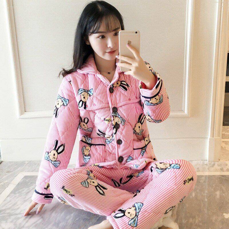 孕妇哺乳睡衣秋冬季棉袄三层加厚绒夹棉月子服产后保暖喂奶衣套装