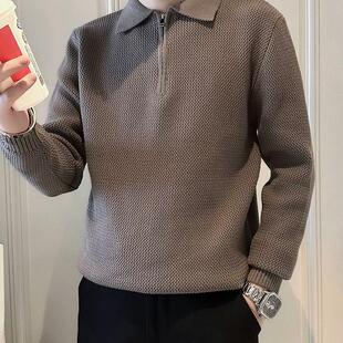 POLO衫领毛衣男网红痞帅打底衫长袖内搭上衣秋冬季新款潮牌针织衫
