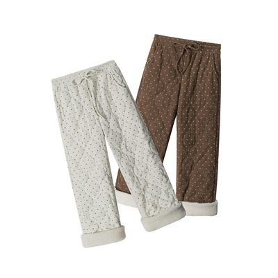 HeyHenry 冬季加绒加厚韩版波点棉裤女保暖东北直筒羊羔绒休闲裤