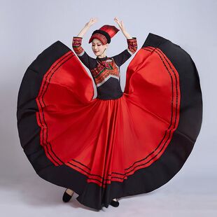 彝族舞蹈服女成人彝族火把节少数民族舞台大摆裙阿杰鲁表演演出服
