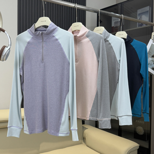 棵米ai蕉家 T恤宽松徒步登山卫衣 户外山系立领撞色半拉链速干长袖