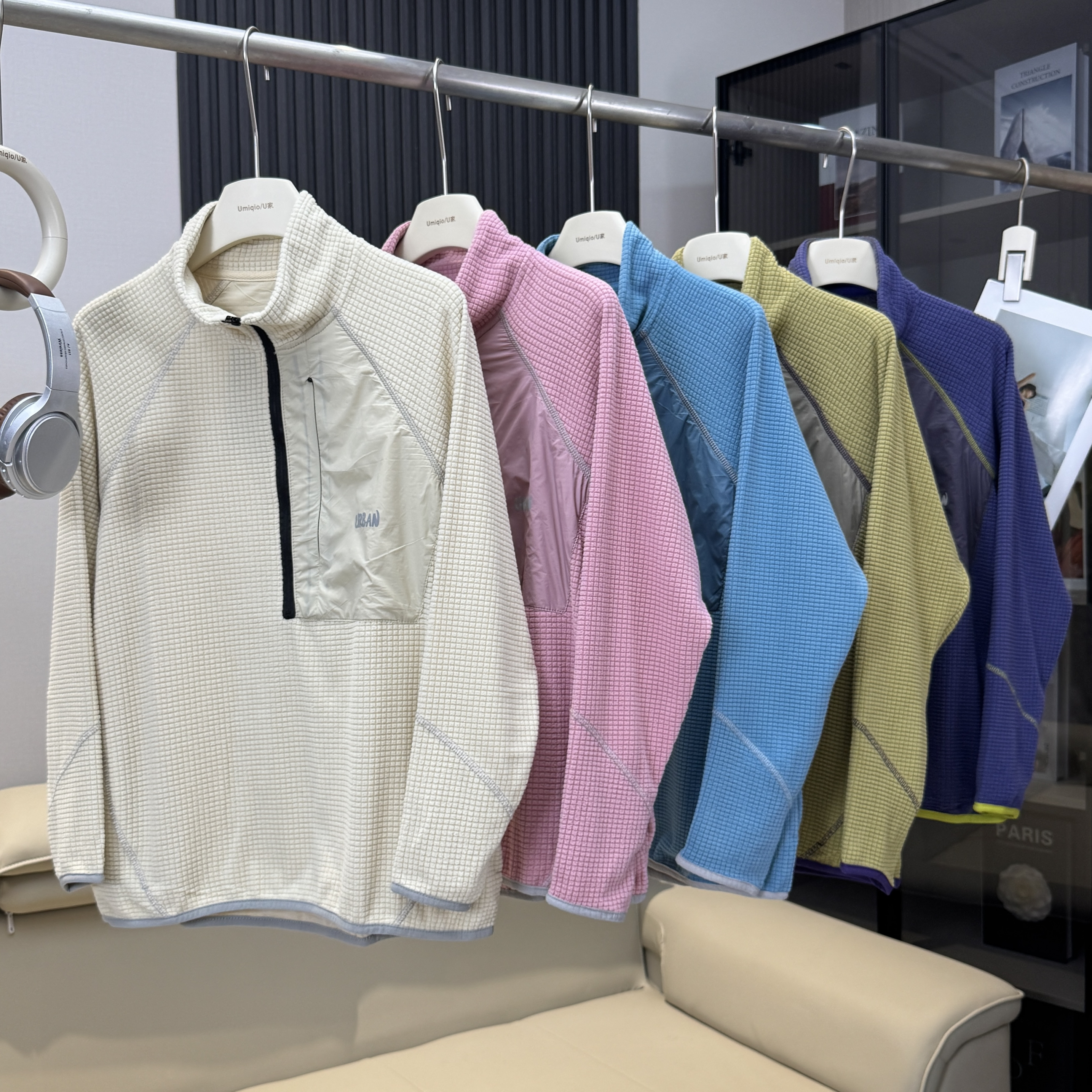 棵米ai蕉家！户外山系情侣徒步登山保暖卫衣半拉链立领抓绒衣T恤