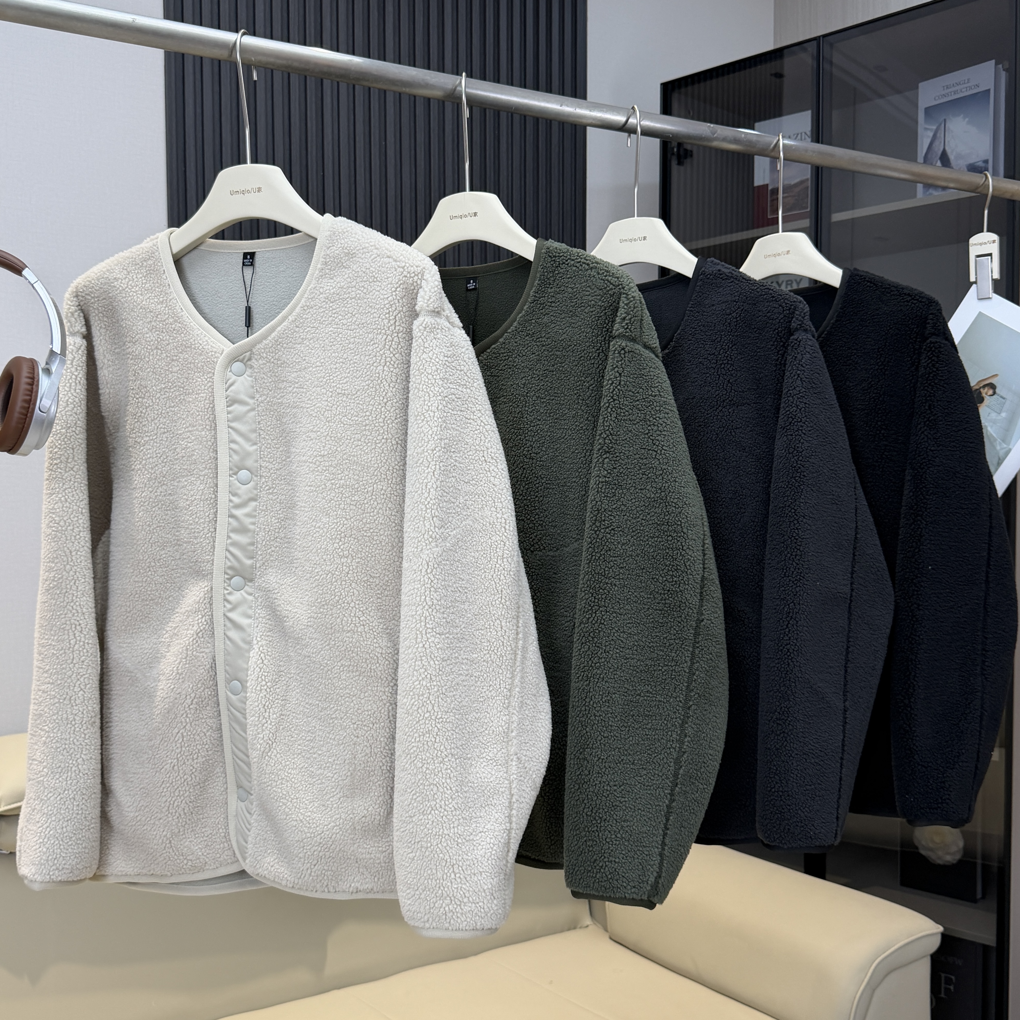 棵米ai蕉家！户外山系情侣款加绒加厚仿羊羔绒摇粒绒开衫保暖外套