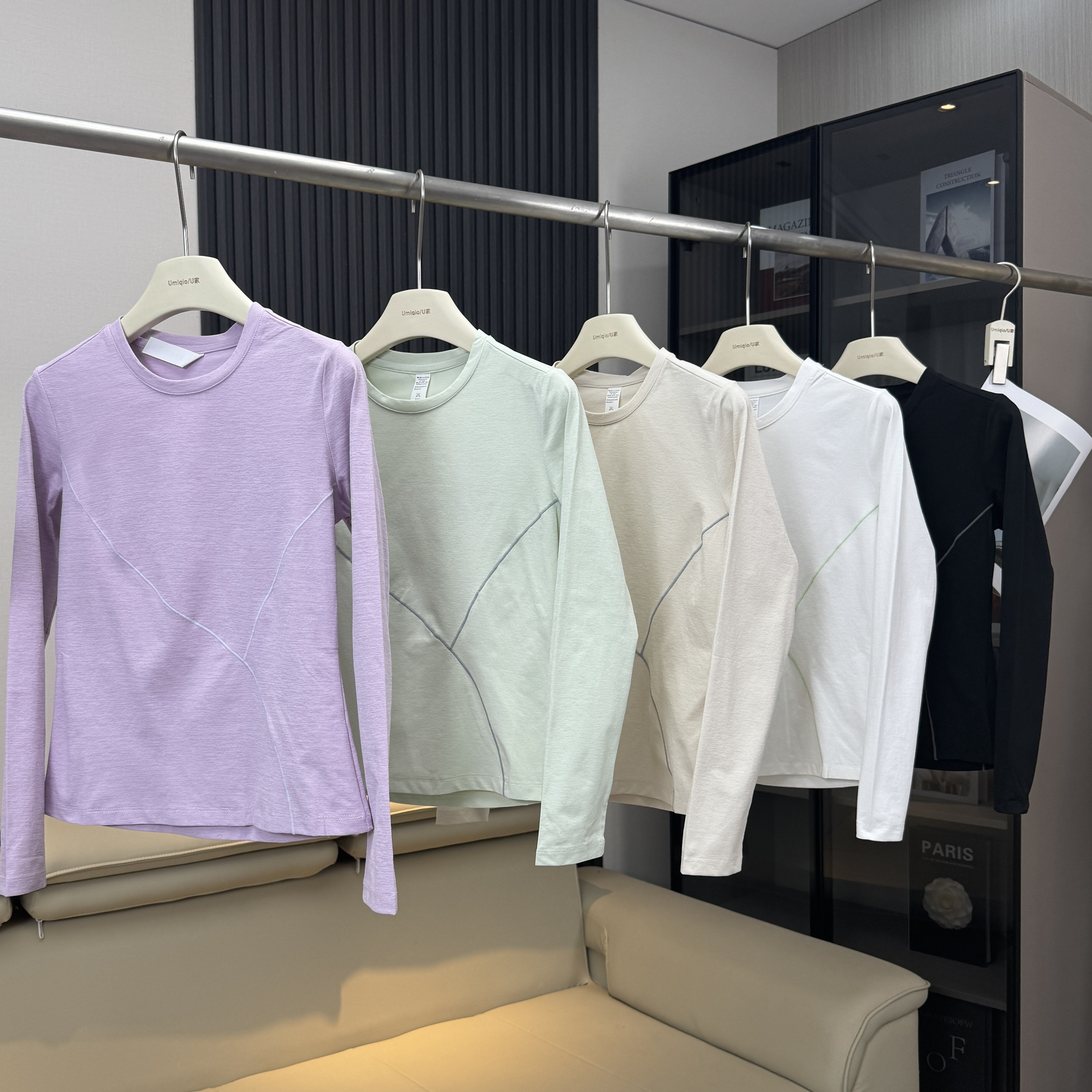 棵米ai蕉家~户外山系吸湿速干明线弹力运动修身健身训练长袖T恤